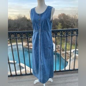 L.L. Bean Vintage Blue 100% Cotton Denim Button Front Sleeveless Dress size 6P